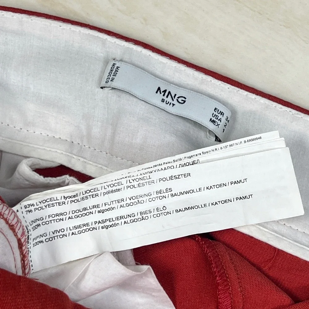 Mango MNG Suit Red Wide Leg High Rise Contrast Stitch Trousers Pants Womens 2